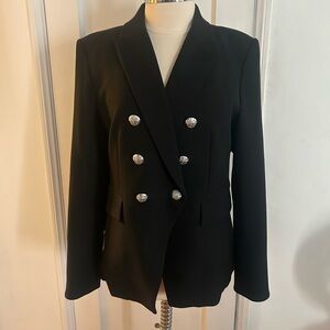 Veronica Beard Miller Dickie Jacket 16 Double Breasted Black with Silver Buttons